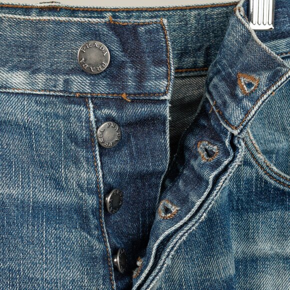 Prada Medium-Blue Distressed Tapered-Fit Jeans - Picture 5 of 16